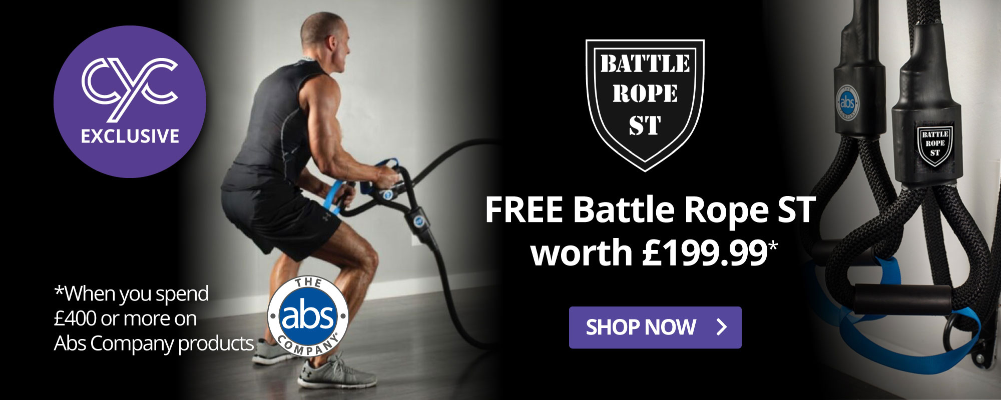 CYC Exclusive - FREE Battle Rope ST worth £199.99 when you spend £400 or more on Abs Company products