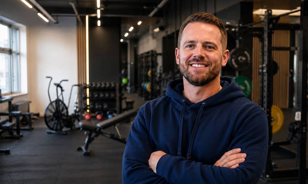 Man smiling at commercial gym