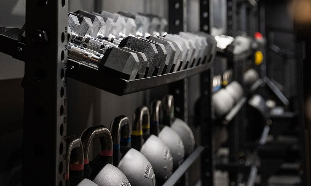 Personal training studio dumbbells and kettlebells