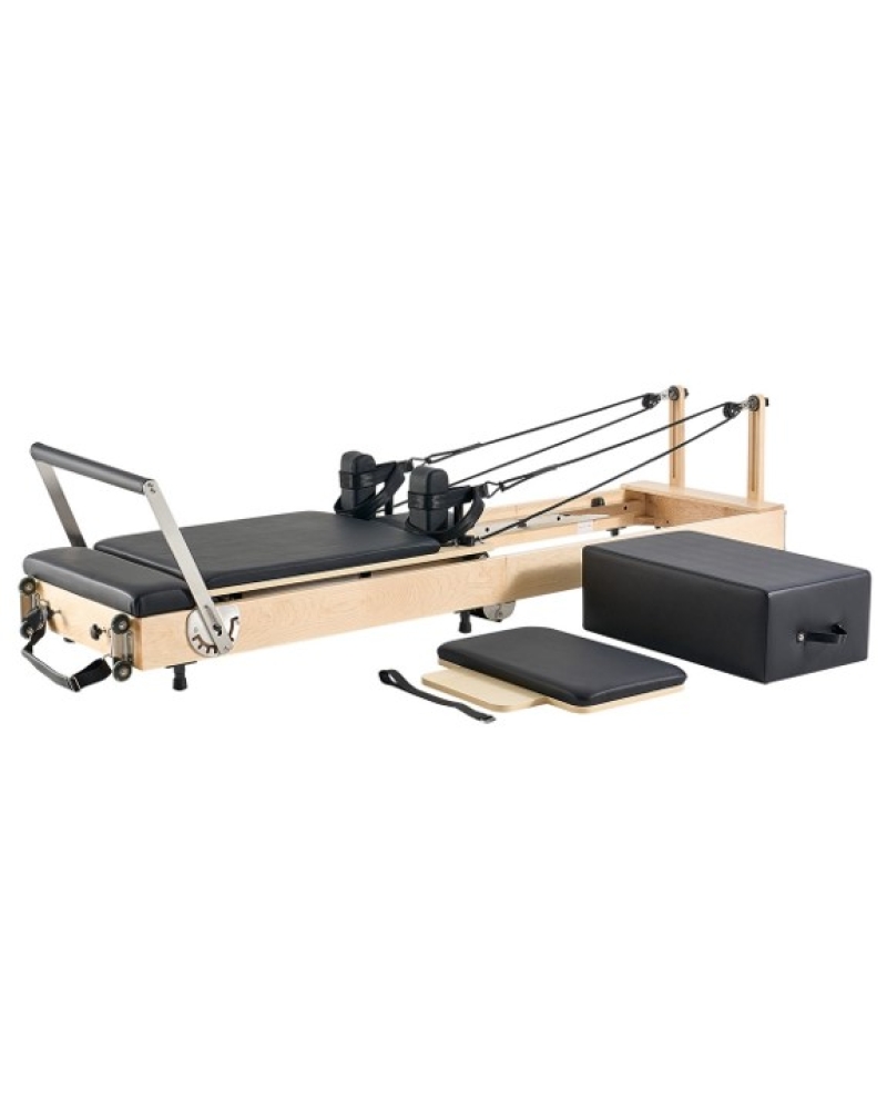 Folding Pilates Reformer - Oak (Black Upholstery)