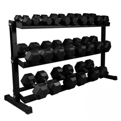 Swiss 2.5kg-30kg Hex Dumbbell Set With 3 Tier Rack