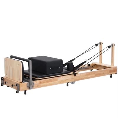 Folding Pilates Reformer - Oak (Black Upholstery)
