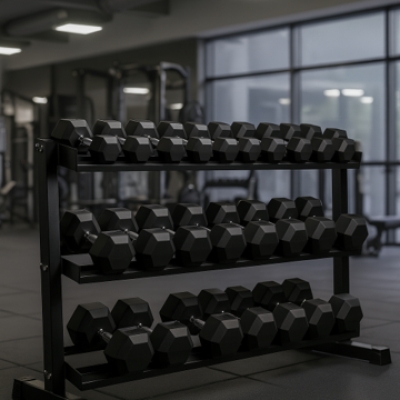 Swiss Barbell 2.5kg-30kg Hex Dumbbell Set With 3 Tier Rack